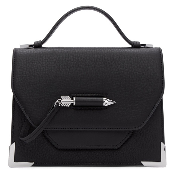 MACKAGE Keeley Black Grained Leather Crossbody Bag Top Handle - Picture 3 of 17